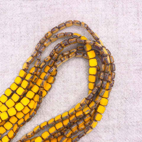 Two Hole Tile Bead - Table Cut Op Yellow Picasso