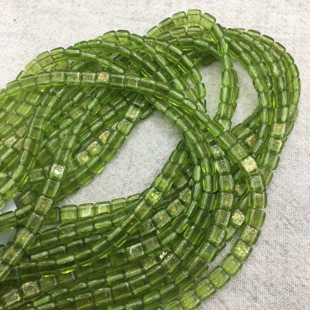 Two Hole Tile Bead - Gold Marbled Olivine