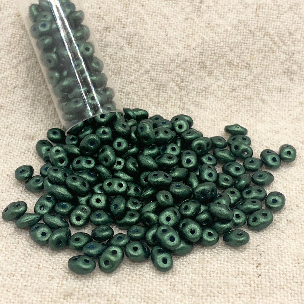 SuperDuo Gold Shine Dk Olive Green Czech Shield