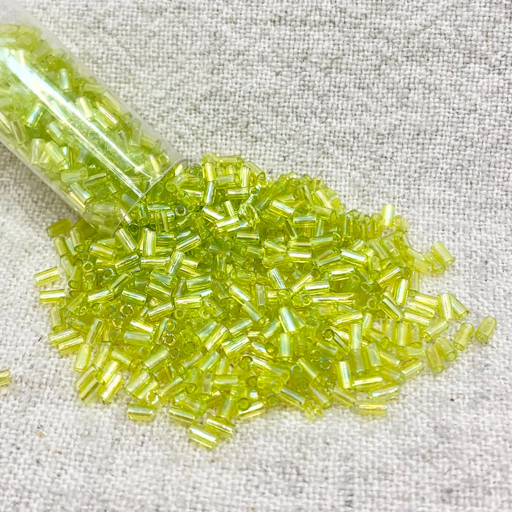 TOHO Bugle #1 3mm - Transparent Rainbow Lime Green