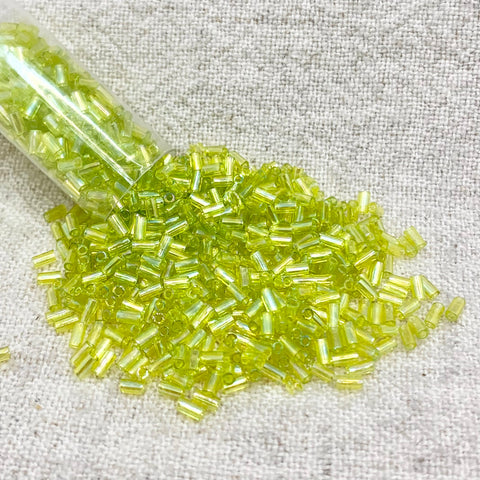 TOHO Bugle #1 3mm - Transparent Rainbow Lime Green